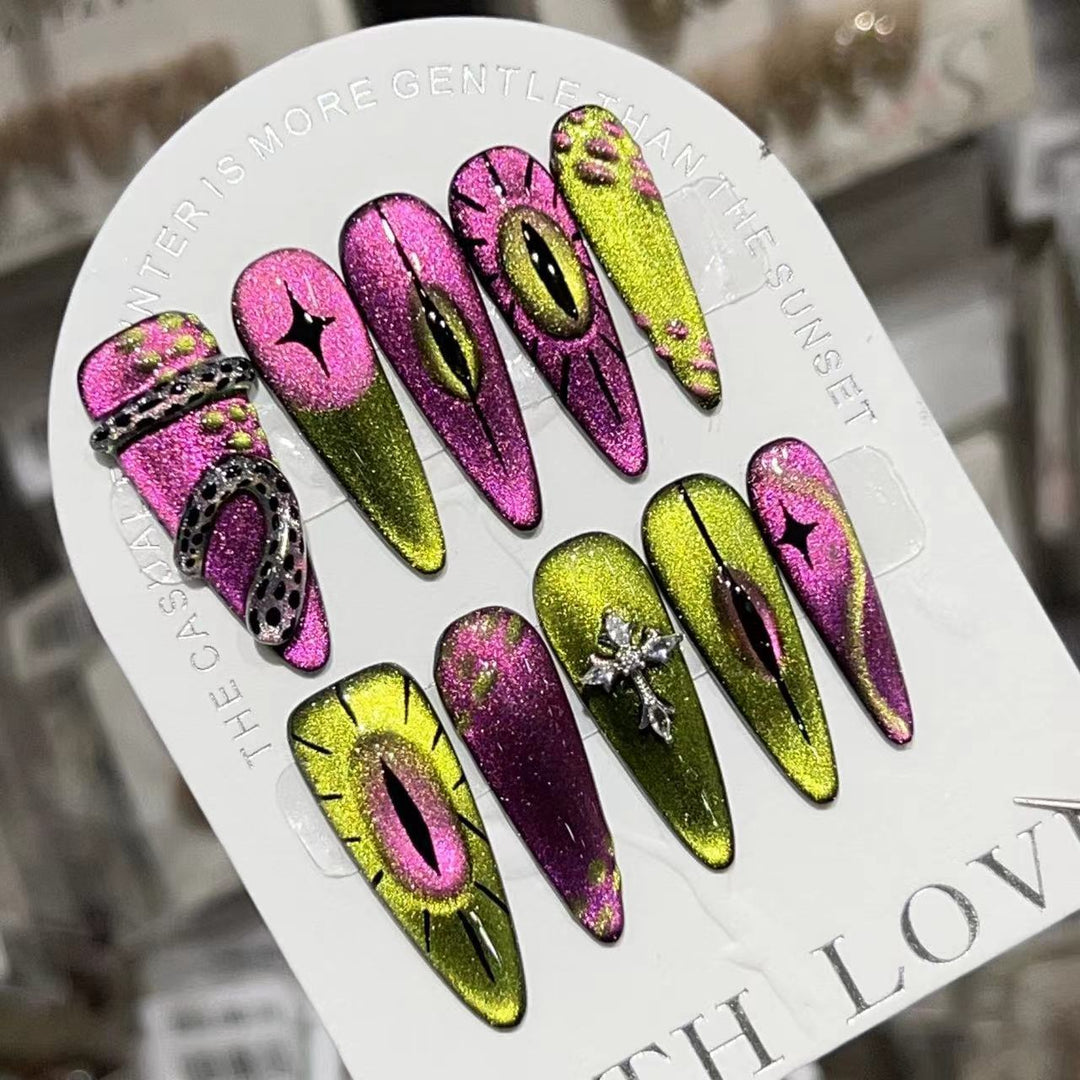 Artistic Stiletto Press-On Nail Set with Unique Graphic Design Stornfield