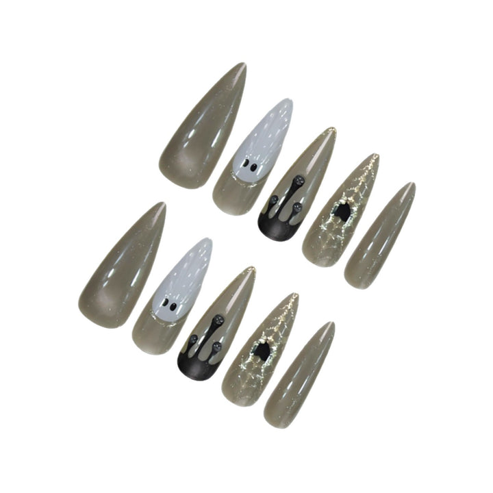 Halloween Art Nail Set with Elegant Ghost and Spider Motifs Stornfield