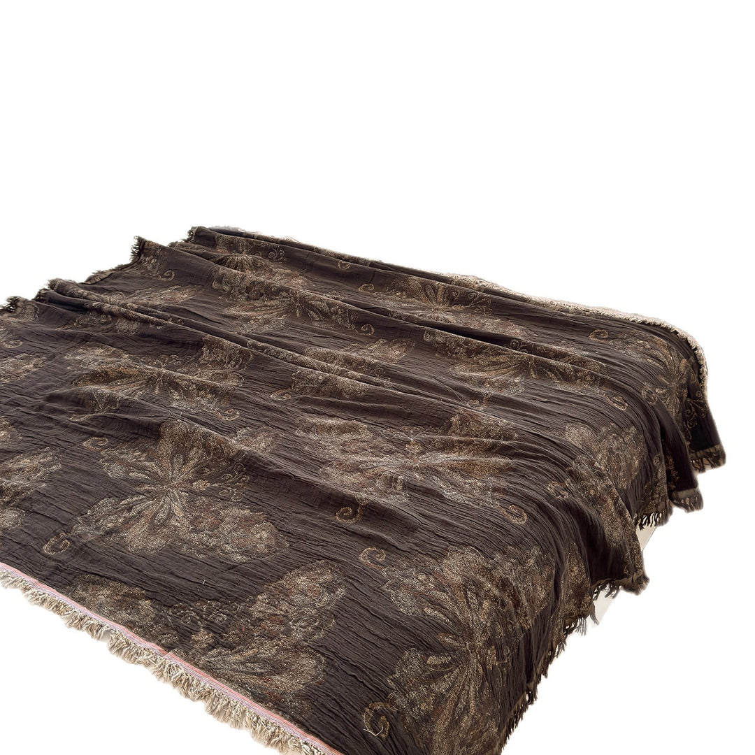 Woven Jacquard Patchwork Throw Blanket with Fringed Edges