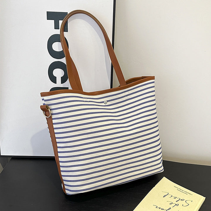WoStriped Canvas Beach Tote Bag Stornfield