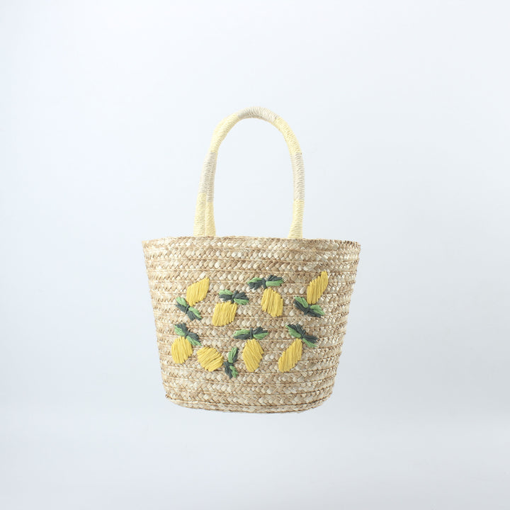 Basket bag with hand-embroidered lemon motif Stornfield