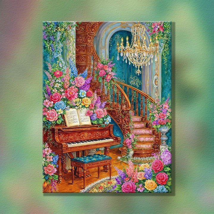 Elegant Floral Piano Scene Wall Art Stornfield