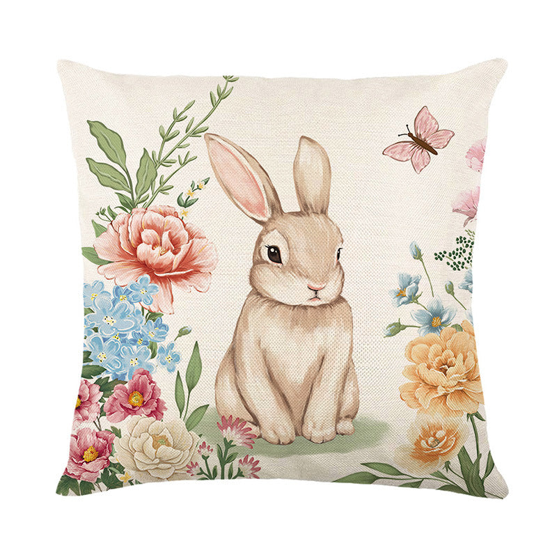Spring Easter Cotton-Linen Square Decorative Throw Pillow Cover with 'Happy Easter' Script Print