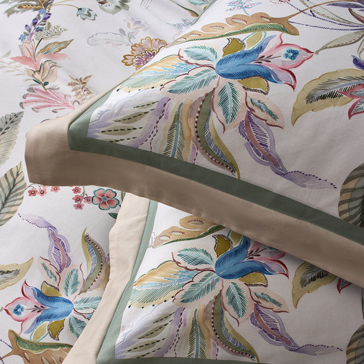 Botanical Vintage Meadow Print Cotton Duvet Cover Set with Sateen Reverse & Matching Shams