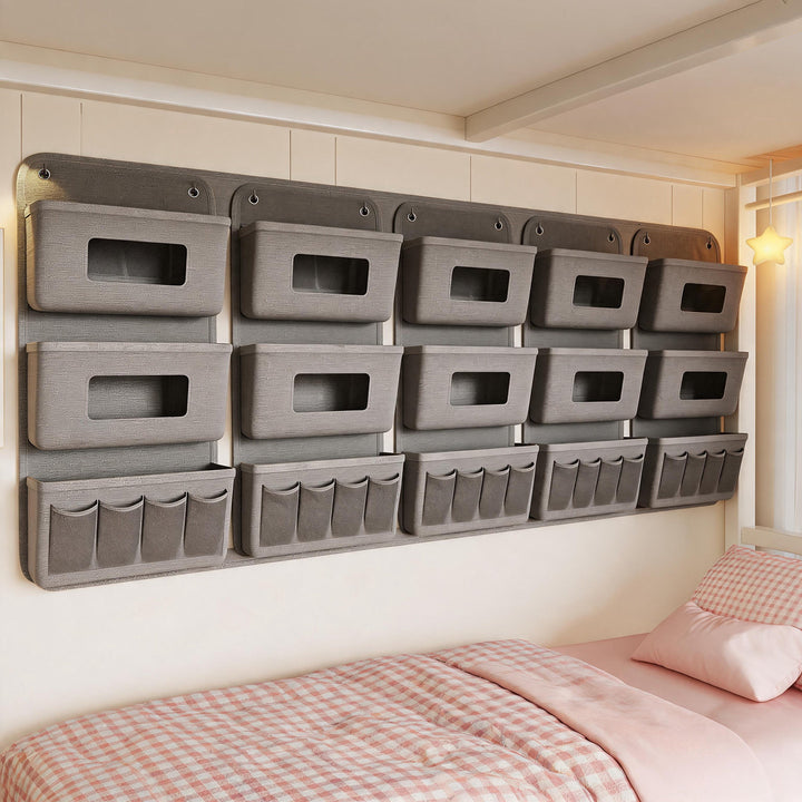 Hanging Fabric Wall Organizer with Bra Compartment and Multi-Pocket Storage