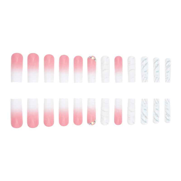 Glossy Long Square Press-On Nails with Glitter Accents Stornfield