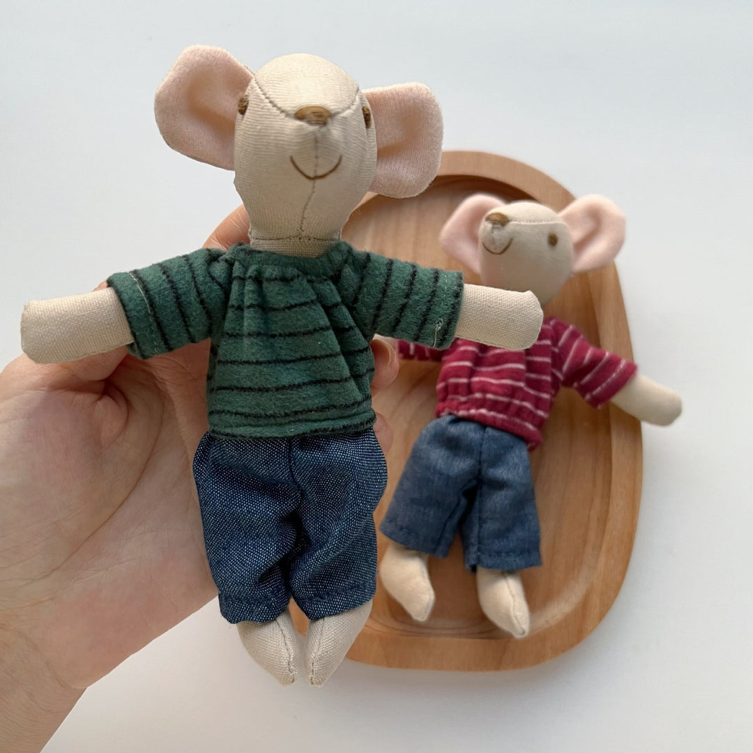 Handcrafted Cotton Plush Mouse Doll with Crocheted Dress