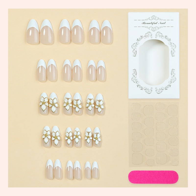 Artificial nail set with elegant flowers and glitter decorations Stornfield