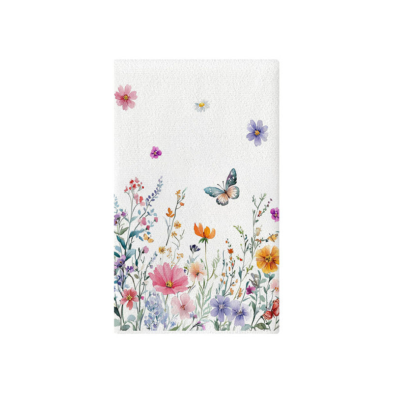 Women's Botanical Cotton Decorative Bath Towel with Butterfly Print