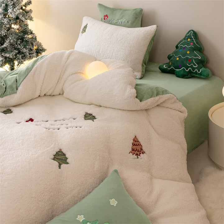 Sherpa Plush Throw Blanket and Embroidered Decorative Pillow Set