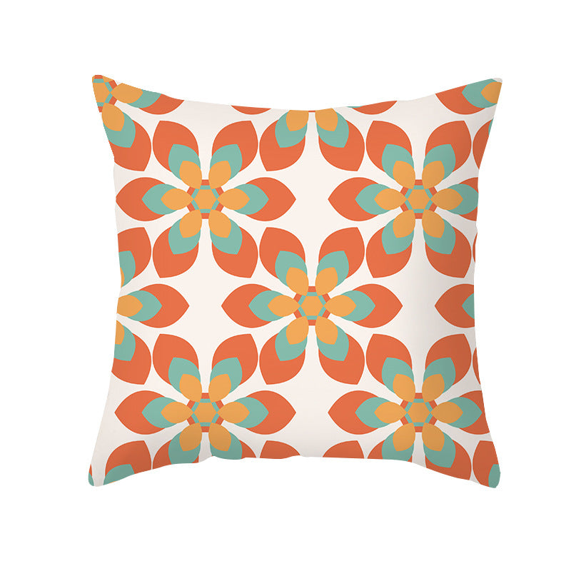 Floral Printed Cotton-Linen Throw Pillow with Removable Cover
