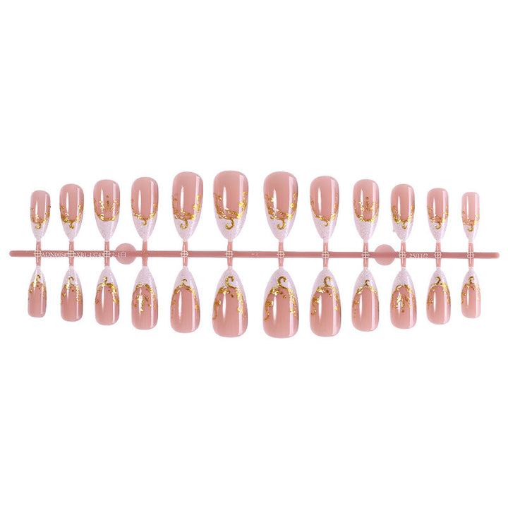 Decorative Premium Press-On Nail Set with Gold Accents Stornfield