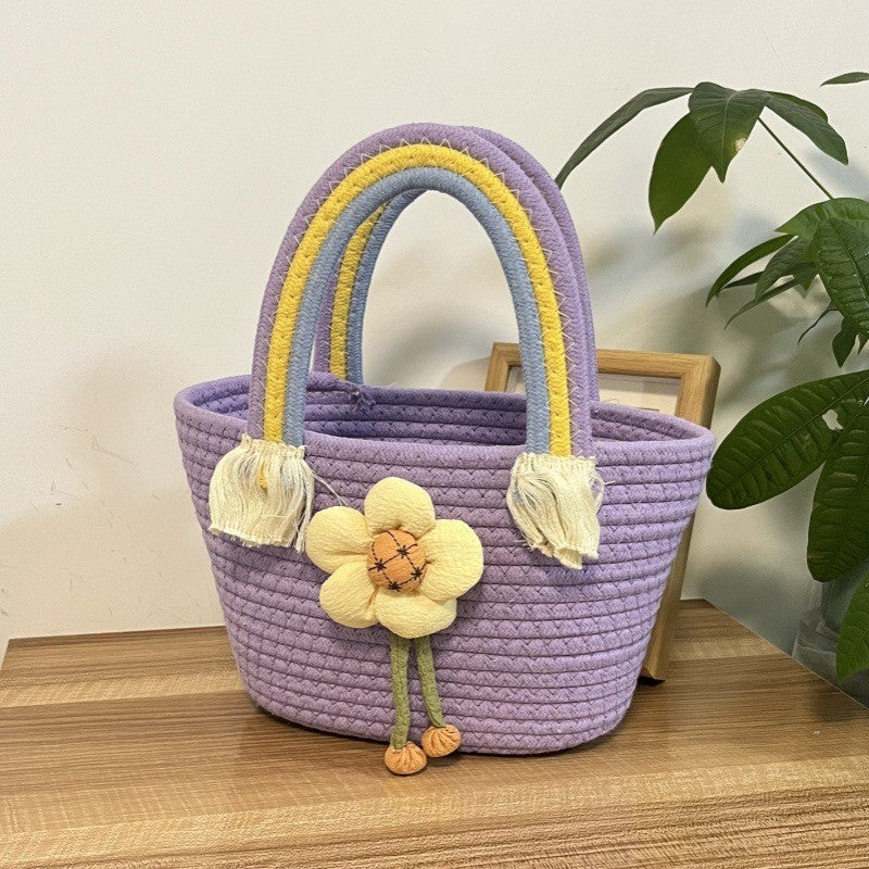Women's handmade basket bag with color-coordinated handle accents Stornfield