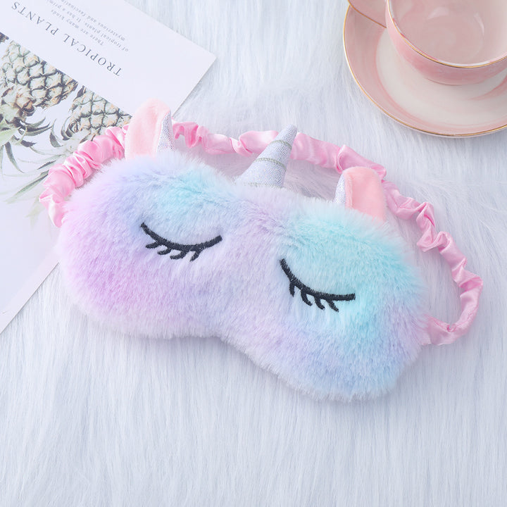 Ladies nan cozy unicorn sleep mask with embroidered eyelashes, soft plush and elastic ruffled ribbon Stornfield