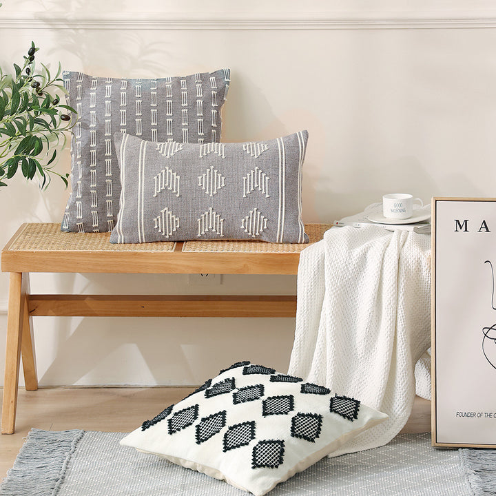 Woven decorative cushion cover with hand-tufted geometric pattern Stornfield