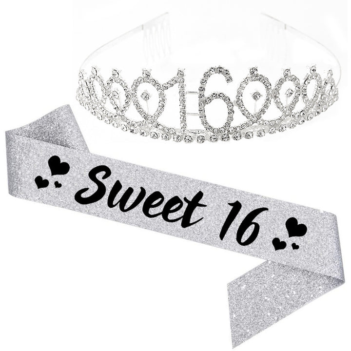 Girl Glittering Birthday Crown and Sash Set Stornfield