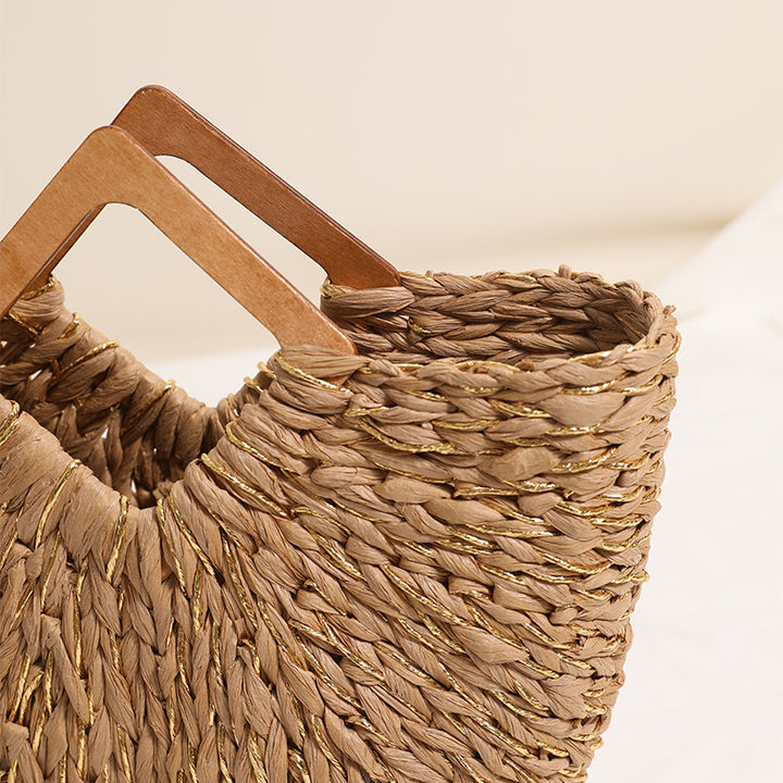 Handcrafted Portable Baskets Bag with Wooden Handles Stornfield