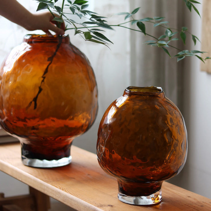 Handblown Organic Mushroom-Shaped Pedestal Vase with Thick Base Stornfield