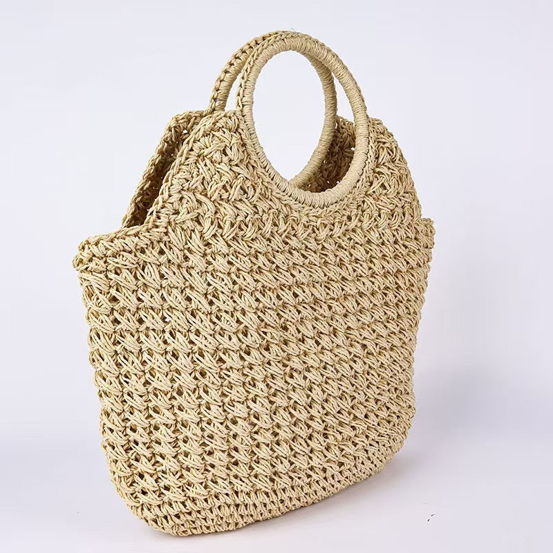 Hand-knotted straw bag with round handle Stornfield