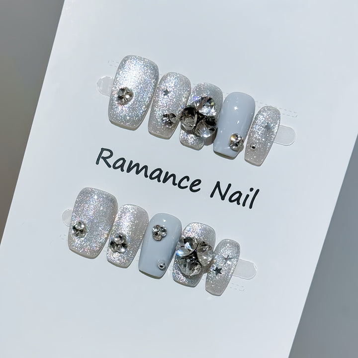 Glamorous Rhinestone-Embellished Press-On Nail Art Stornfield
