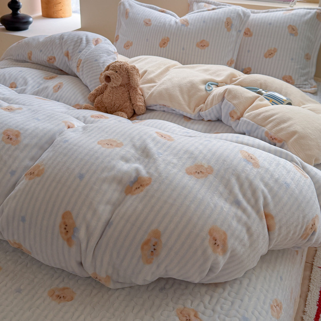 Plush Teddy-Print Reversible Comforter Set