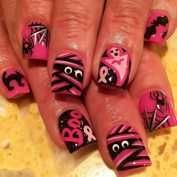 Halloween Artificial Nails with Playful Designs and Glitter Details Stornfield