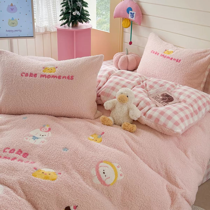 Plush Sherpa Embroidered Penguin Reversible Comforter Set with Pillow Shams and Decorative Cushion