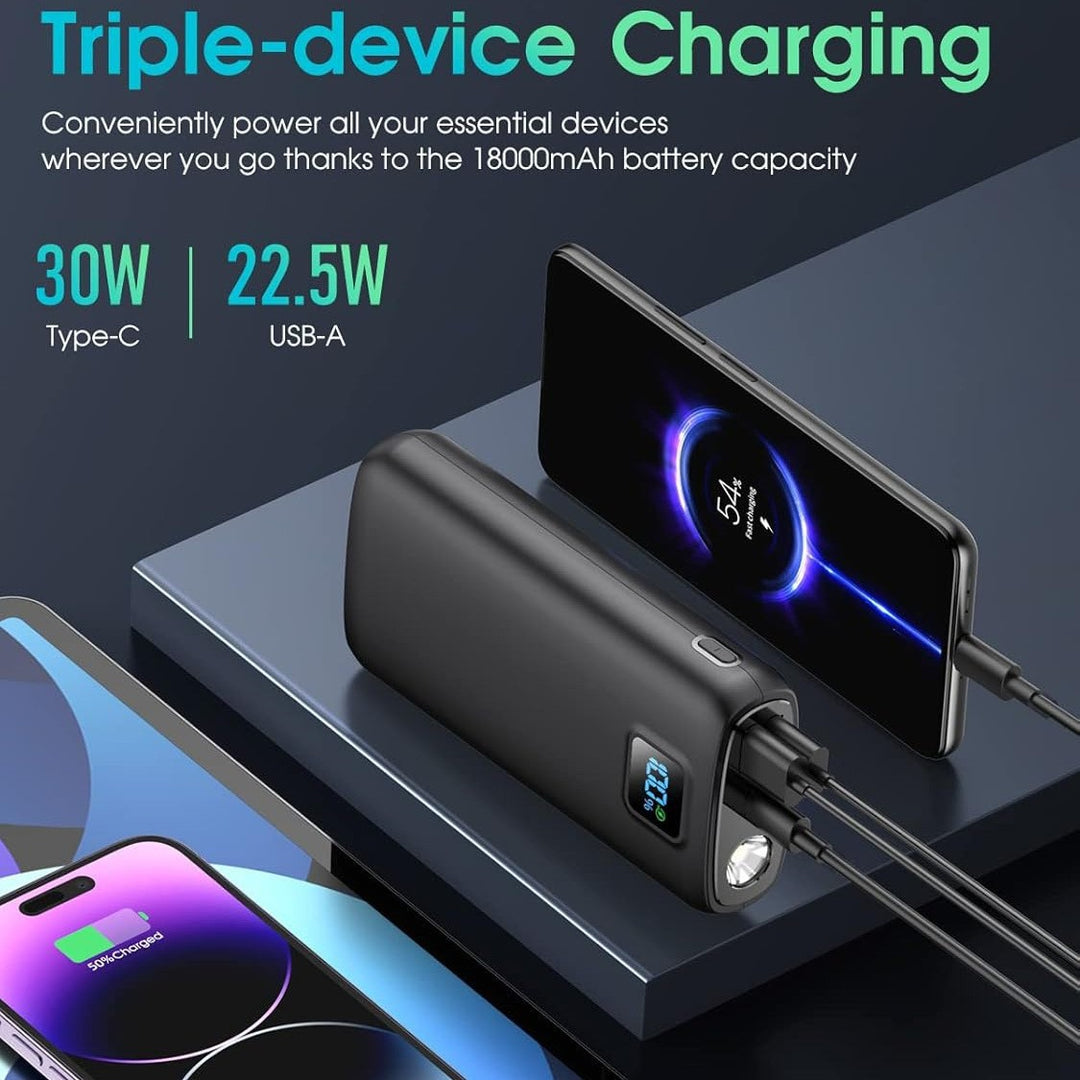 Portable power bank with digital charging display and LED lamp Stornfield