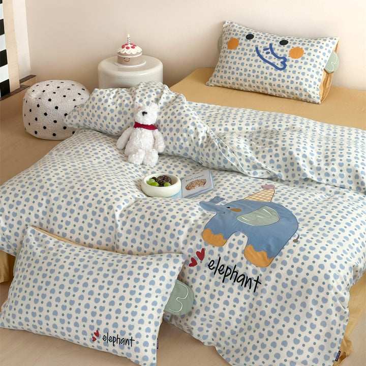 Kids Cartoon Rabbit Cotton Duvet Cover Set with 3D Ear Pillowcases
