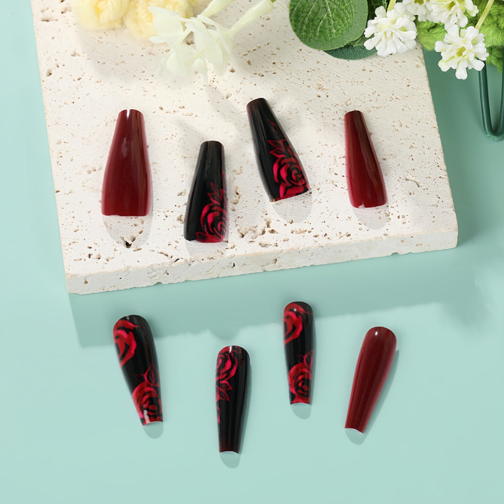 artistic nail tips with floral rose pattern Stornfield