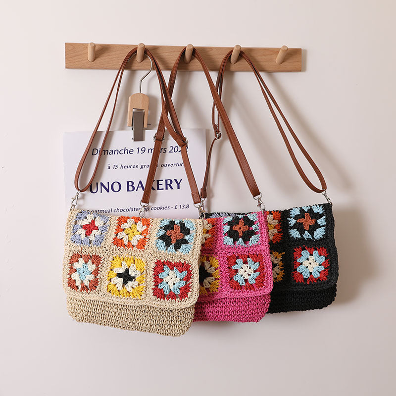 Fashionable shoulder bag with colorful crochet pattern Stornfield