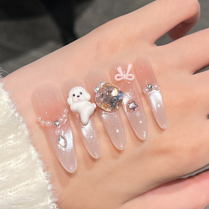 Artistic Stiletto Press-On Nail Art with Glimmering Accents Stornfield