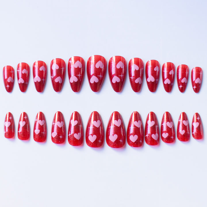 Heart-Patterned Glossy Press-On Nails Stornfield