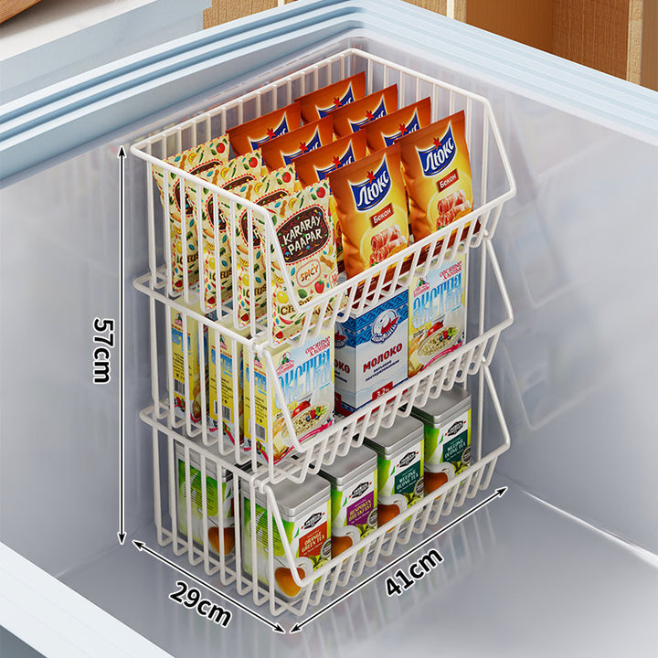 Two-Tier Refrigerator Wire Slide-Out Storage Basket Organizer with Stackable Removable Bins