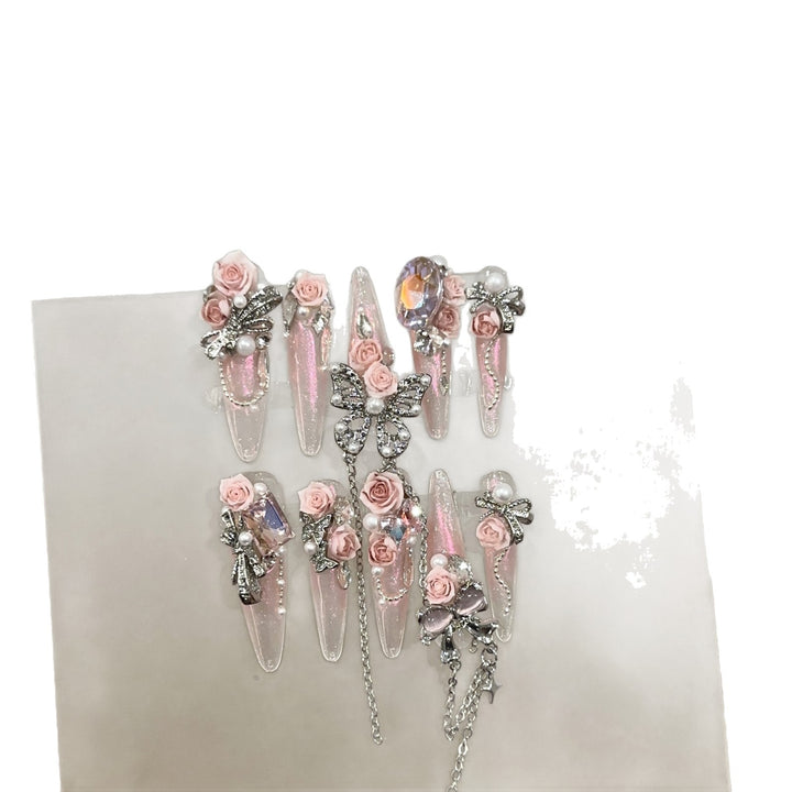 Floral Embellished Stiletto Press-On Nail Set