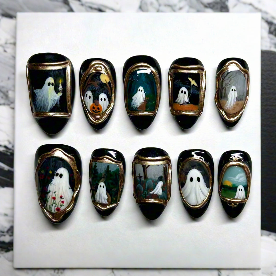 Artistic Halloween-Themed Press-On Nail Art Set Stornfield