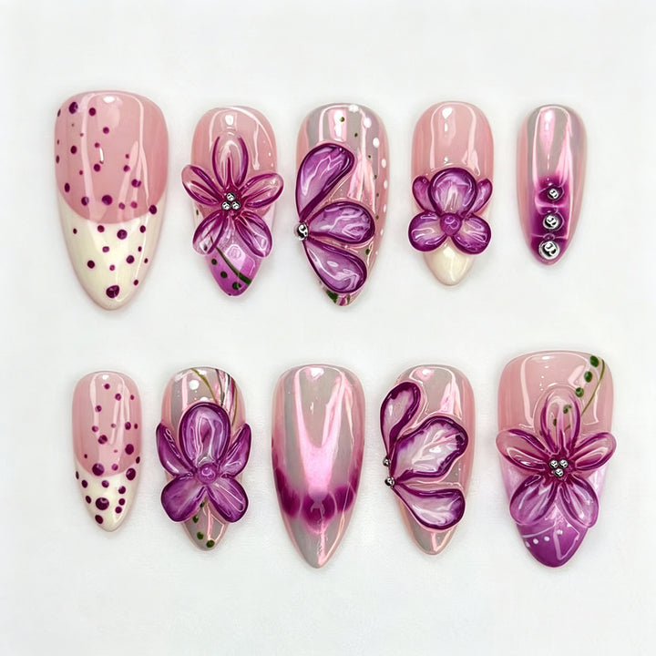 Floral Embellished Press-On Nail Art Set Stornfield