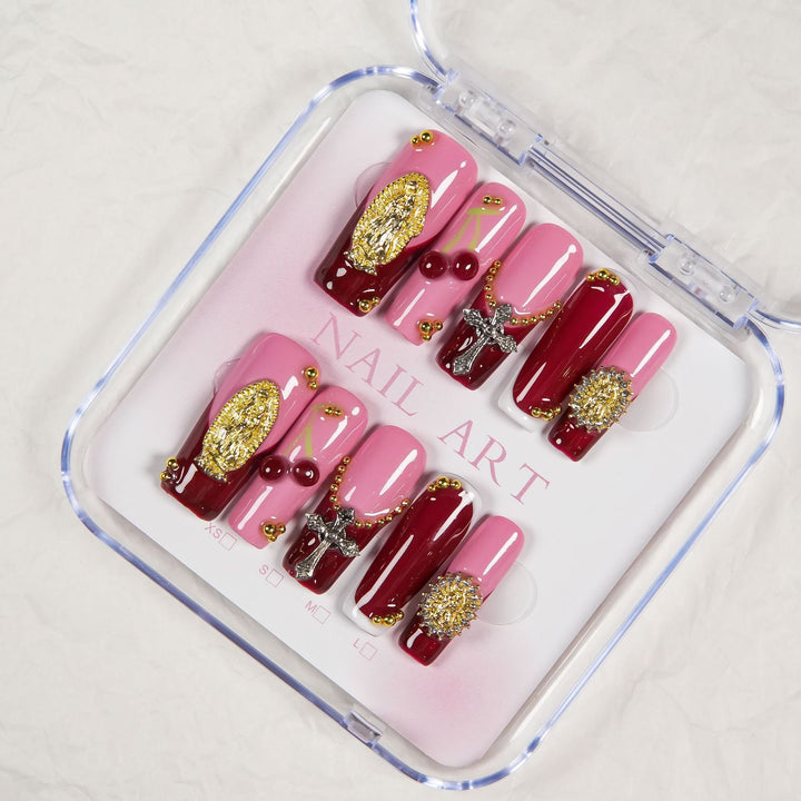 Decorative Press-On Nail Art Set with Unique Embellishments