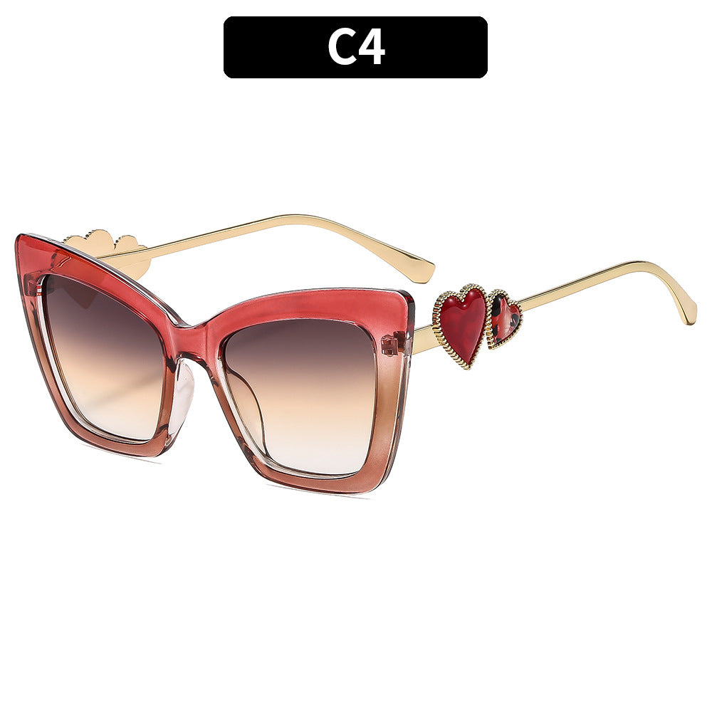 Heart-Accent Angular Cat-Eye Sunglasses
