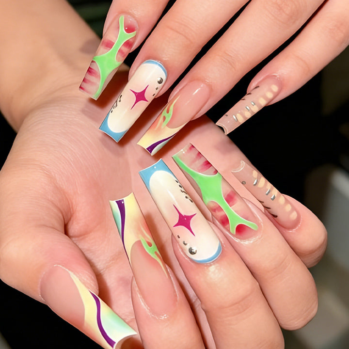 Nail art set with colorful ombre designs and sparkling accents Stornfield