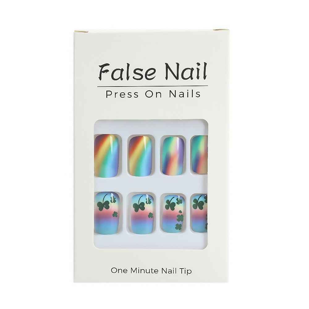 Artificial nails with colorful rainbow and clover leaf designs Stornfield