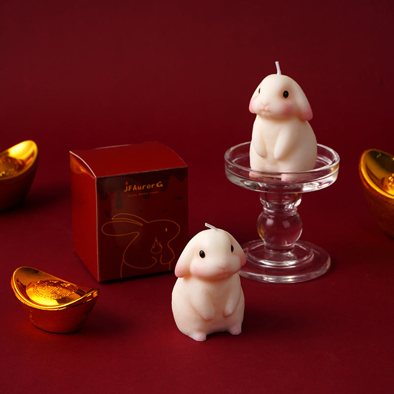 Hand-Poured Bunny-Shaped Decorative Soy Candle with Gift Box