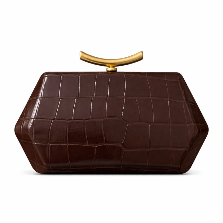 Structured Crocodile-Patterned Handheld Clutch