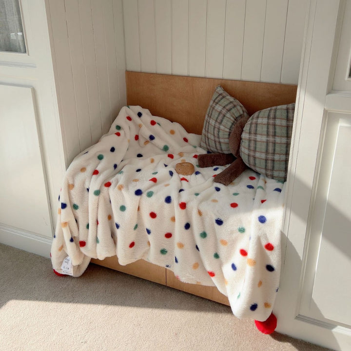 Plush Gingham Check Embroidered Fleece Throw Blanket with Bear Applique