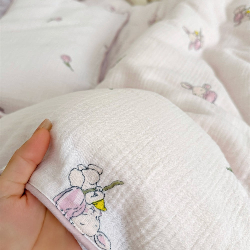 Children's Muslin Comforter Set with Cute Bear Print