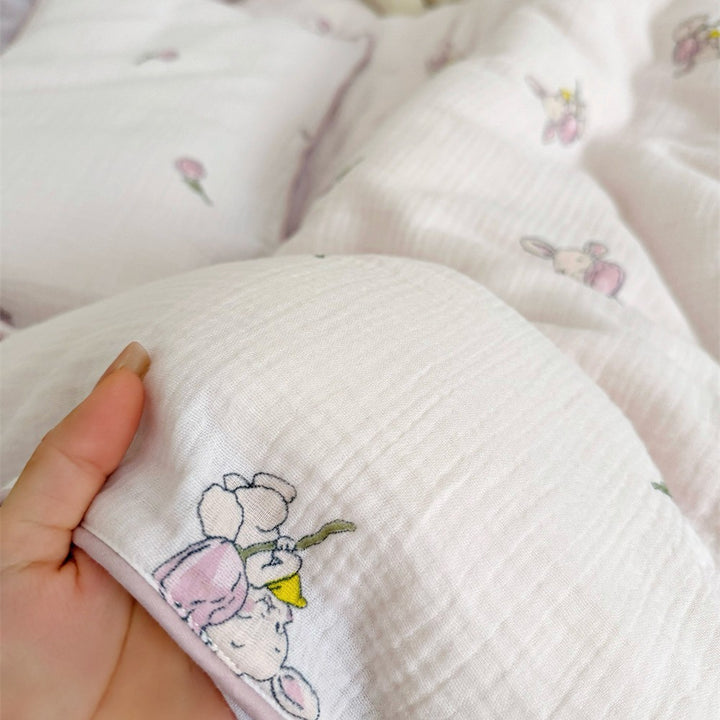 Children's Muslin Comforter Set with Cute Bear Print