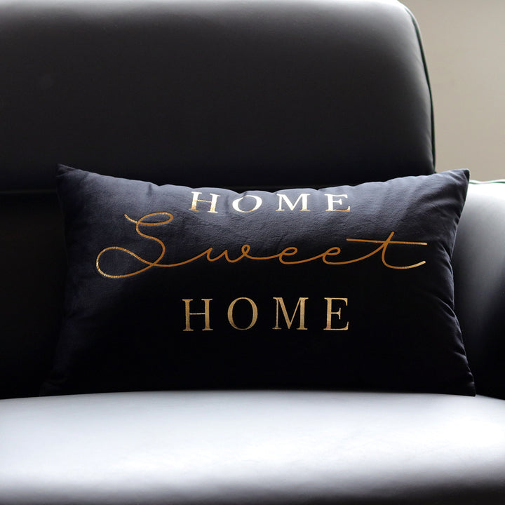 Rectangular Embroidered Slogan Throw Pillow Cover with Metallic Script Accent