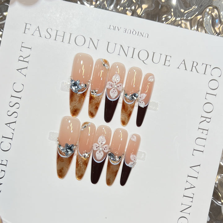 Elegant Stiletto Press-On Nail Set with Decorative Accents Stornfield