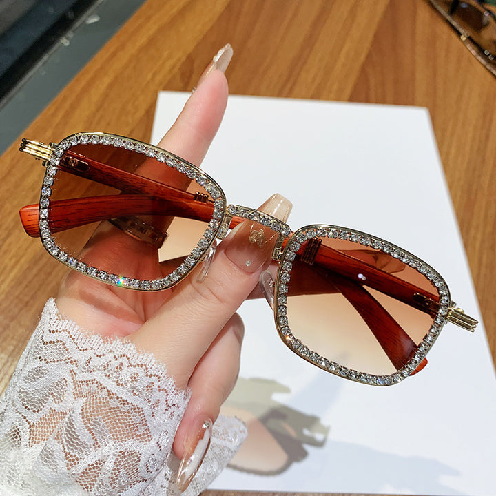 Women’s sunglasses with rhinestone-accented frame and modern wood design Stornfield