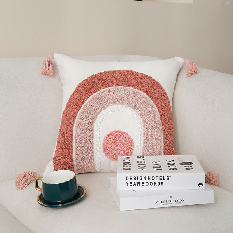 Tufted Rainbow Tassel Throw Cushion